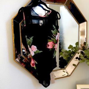Albion swim suit, black w floral print. New with tags.